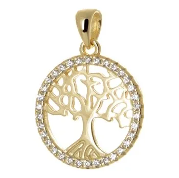 Šperk Stříbrný pozlacený přívěšek strom života se zirkony STRZ0989F