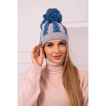 Čepice Dámská čepice s bambulí Rozalia K323 denim+grey UNI