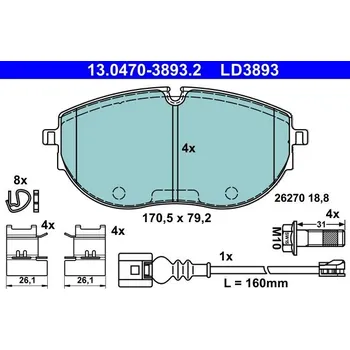 Brzdová destička Sada brzdových destiček, kotoučová brzda ATE 13.0470-3893.2