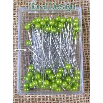 Svatební dekorace Perličky 6mm na špendlíku 65mm světle zelená 100ks