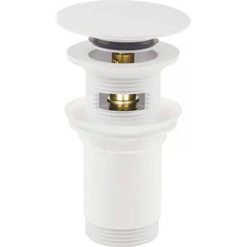 sítko a zátka do dřezu Deante Click-Clack, univerzální umyvadlová odtoková zátka s kovovým pouzdrem, bílá, DEA-NHC_A10U