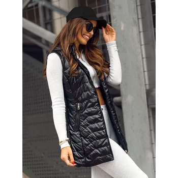 Černá dámská dlouhá prošívaná vesta s kapucí Bolf 7632A - M