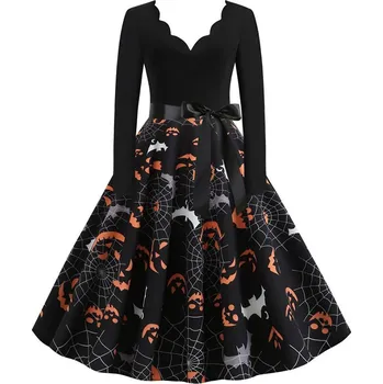 Dámské šaty Áčkové šaty na večer s potisky ve stylu svátků Velikost: S, Barva (Varianta): Halloween 010