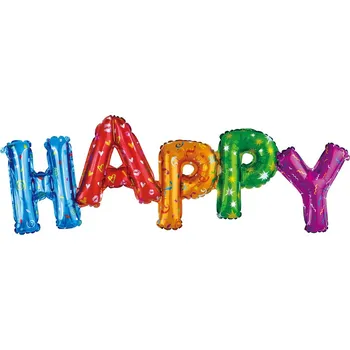 Balónek Fóliový balónek s nápisem HAPPY, barevný, 95x35 cm