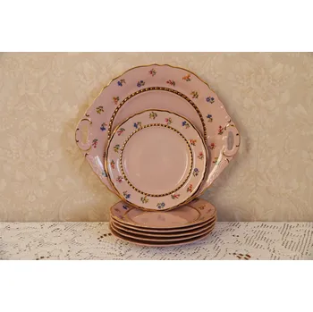 Sada nádobí Leander, talířová souprava koláčová Sonáta vzor 3051, růžový porcelán, 7 dílná