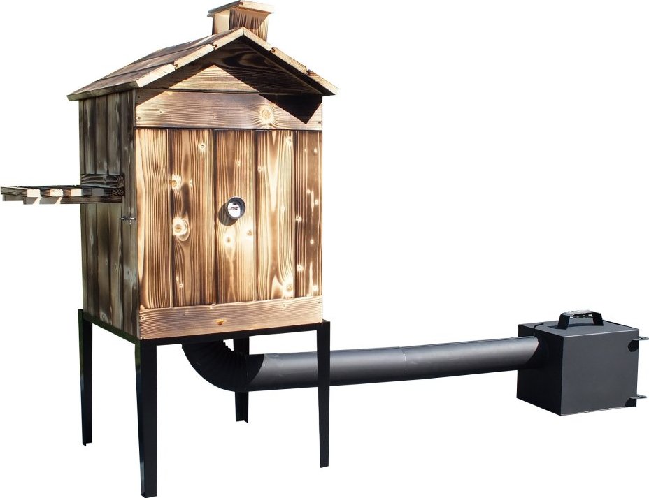 OHENVZAHRADE.CZ Zahradní dřevěná udírna se sklápěcí střechou a policí - střední - OHENVZAHRADE