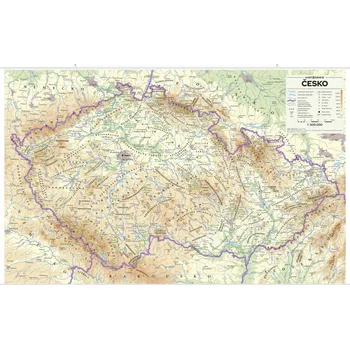 Česko: Nástěnná mapa reliéf a povrch 1:500 000 - Kartografie PRAHA (2023, laminovaná s lištami)