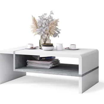 Konferenční stolek FOLK Bílý/Beton Millennium - MODERNÍ KONFERENČNÍ STOLEK S POLICÍ 0