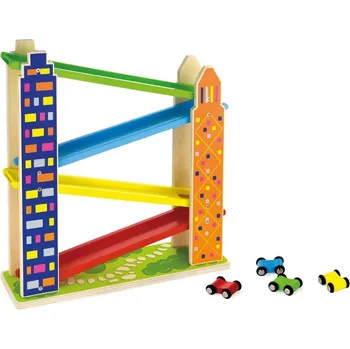 Vláček a vláčkodráha Dřevěná skluzavka s auty