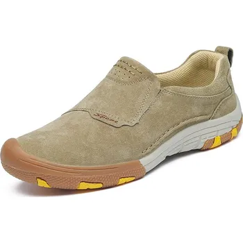 Pánské mokasíny Semišové pánské boty prodyšné a pohodlné loafers Barva: Khaki, Velikost: 44