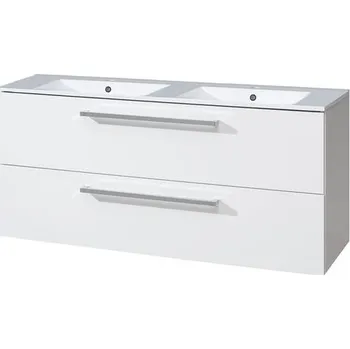 Koupelnový nábytek EBS Pure Skříňka s keramickým dvojumyvadlem slim 121 cm, bílá PURESL121B