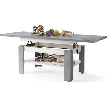 Konferenční stolek RIO Beton Millennium/Bílý Mat - ROZKLÁDACÍ STOLEK ZVEDACÍ STŮL S POLICÍ 0