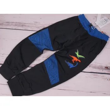 Tepláky Kugo MT1609 černé s modrou s dinosaury velikost oblečení - děti: 128