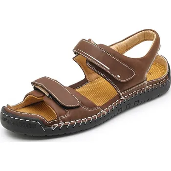 Dámské sandále Kožené pánské sandály na suchý zip trekové Barva: Tmavě Hnědá, Velikost: 39