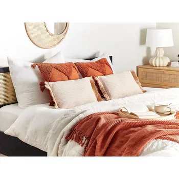 Dekorativní polštářek Sada 2 béžových dekoračních polštářů Polyester 30 x 50 cm se střapci Geometrický vzor Moderní tradiční obývací pokoj Polštáře do ložnice Beliani