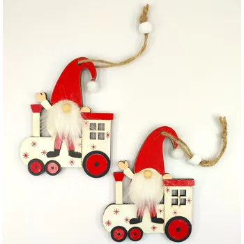 Vánoce Dřevěná dekorace, SKŘÍTEK VE VLÁČKU, 7,5x10 cm, 2ks/bal.