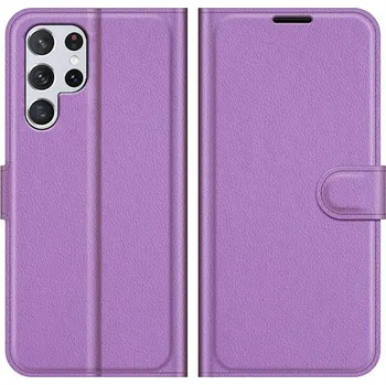 Pouzdro na mobilní telefon Litchi PU kožené peněženkové pouzdro na mobil Samsung Galaxy S22 Ultra 5G - fialové