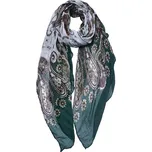 Zeleno-bílý dámský šátek s květy a ornamenty - 90*180 cm