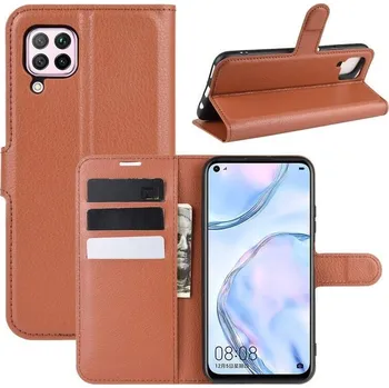 Pouzdro na mobilní telefon Litchi PU kožené peněženkové pouzdro pro mobil Huawei P40 Lite - hnědé