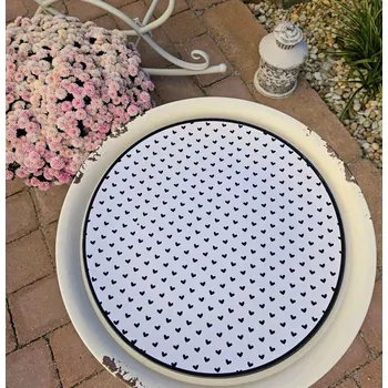 Talíř Bílo-černý servírovací talíř se srdíčky Love Birds - Ø 33*1 cm