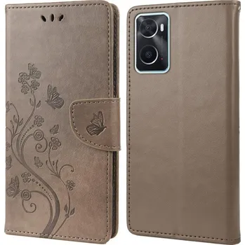 Pouzdro na mobilní telefon Flower PU kožené peněženkové pouzdro na mobil Realme 9i - šedé