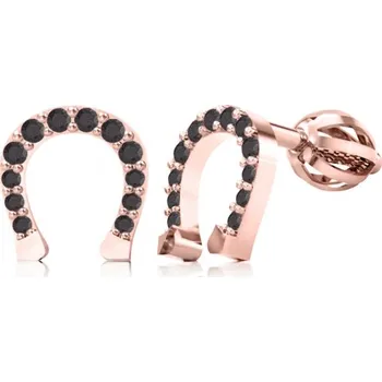 Náušnice Couple, Peckové náušnice Ariana ve tvaru podkovy, růžové zlato s černými zirkony, 6680384-4-0-59