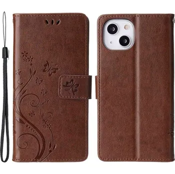 Pouzdro na mobilní telefon Flower PU kožené peněženkové pouzdro na mobil iPhone 14 6.1 - hnědé