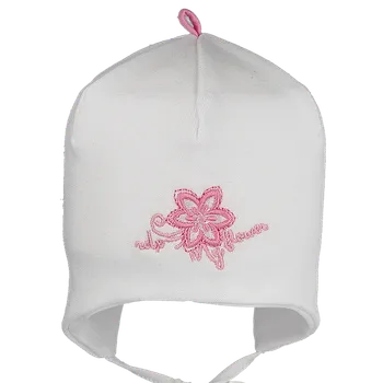 Kojenecká čepice RDX Kojenecká čepička zavazovací Bílá nášivka kytička Bílá Vel. 00