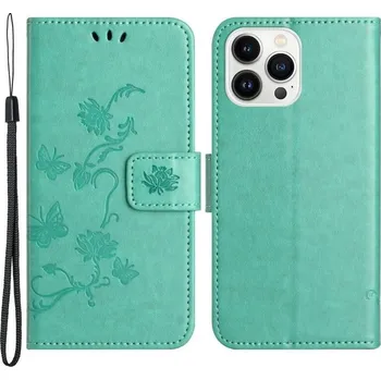 Pouzdro na mobilní telefon Flower PU kožené peněženkové pouzdro na mobil iPhone 14 Pro Max 6.7 - azurové