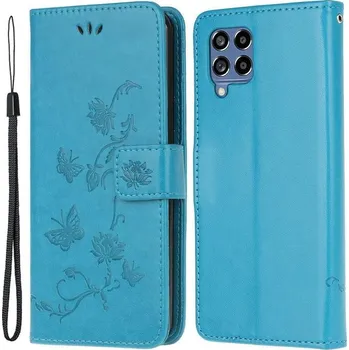 Pouzdro na mobilní telefon Flower PU kožené peněženkové pouzdro na mobil Samsung Galaxy M53 5G - modré