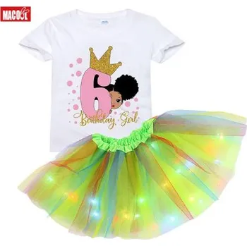 Dívčí oblečení Čína Dívčí narozeninový set trika a svítící tutu sukně - 6 let Barva: zelená, Velikost: 110 triko + uni sukně