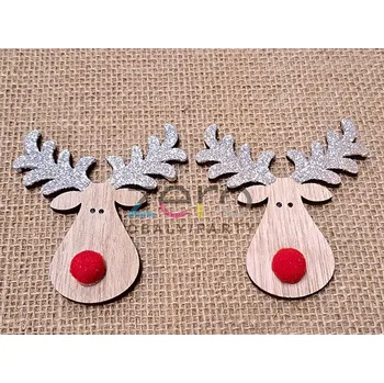 kreativní sada Sob dřevěný samolepicí (2 ks) - přírodní se stříbrem