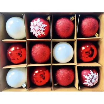 Vánoční dekorace Sada plastových baněk 6 cm, 12 ks v krabičce, červené