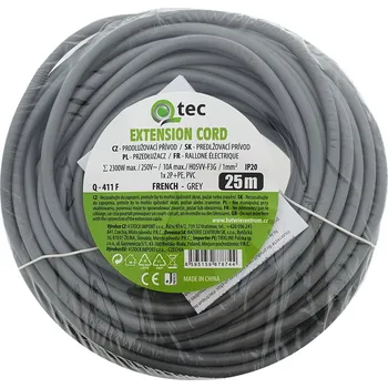 elektrický kabel Prodlužovací přívod šedý 1 zásuvka, 25m, Q-411F QTEC