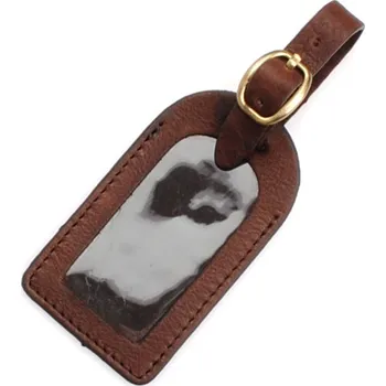 Tmavě hnědá kožená jmenovka na zavazadlo