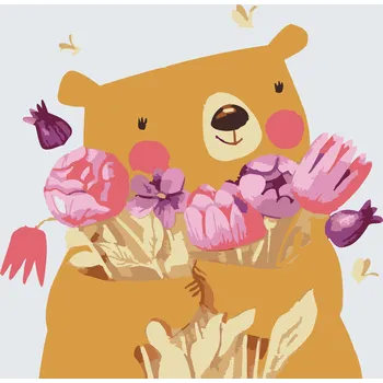 Malování podle čísel - Medvídek s kyticí Velikost: 30x30cm, Rámování: Pouze srolované plátno