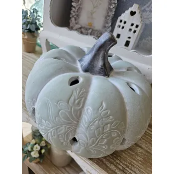 Šedo-zelená antik dekorace dýně s ornamentem Pumpkin - Ø 23*18 cm