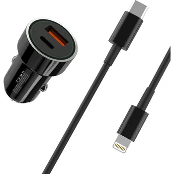 XO TZ11 nabíječka do auta USB / USB-C PD / QC 3.0 / 20W / kabel PD iPhone černá