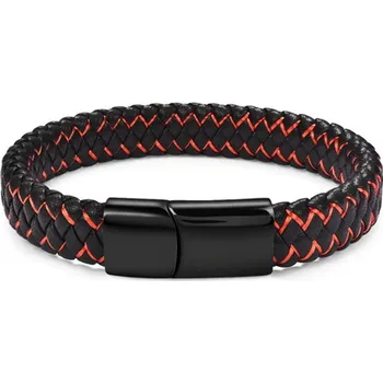 Náramek B-TOP Módní náramek z nerezové oceli a kůže Red