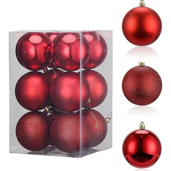 Vánoce 12 ks červených vánočních koulí na stromeček ve 3 provedeních