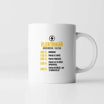 Žertovný předmět Elektrikář - hodinová sazba verze 2 - hrnek s potiskem