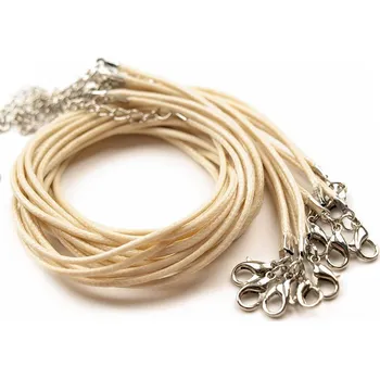 Splétaná šňůrka s karabinkou - (45 cm) béžová