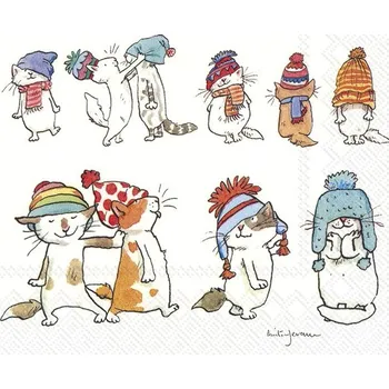 Vánoční dekorace IHR Kočky s čepicí papírové ubrousky