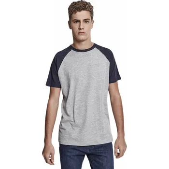 Pánské baseballové triko Urban Classics s krátkým kontrastním rukávem Barva: šedá - modrá námořní, Velikost: 5XL