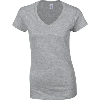 Gildan Měkčené lehčí dámské tričko s výstřihem do véčka Barva: šedá melír, Velikost: L G64V00L