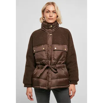 Dámský kabát Urban Classics Dámská zimní Puffer bunda s kožíškem a velkými kapsami Barva: Hnědá, Velikost: S