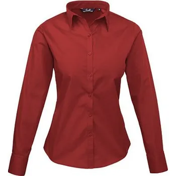 Dámská košile Premier Workwear Dámská popelínová košile s dlouhým rukávem Barva: Červená vínová, Velikost: 36 (8) PW300