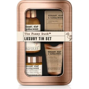 Kosmetická sada Baylis & Harding Fuzzy Duck Men's Hemp, Bergamot & Sandalwood set 4ks pánská dárková sada v plechu Konopí, Bergamot a Santalové dřevo