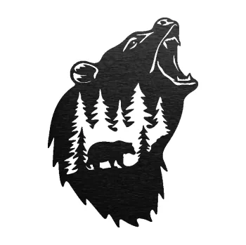 Samolepící dekorace SAMOLEPKA Medvěd 013 pravá s krajinou (63 - škrábaný kov černý) NA AUTO, NÁLEPKA, FÓLIE, POLEP, TUNING, VLASTNÍ TEXT, TISK, AUTOSAMOLEPKY.cz, POLEPY, OBRÁZEK, LOGO, SAMOLEPKY