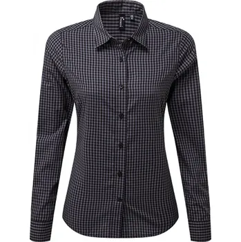 Dámská košile Premier Workwear Dámská kostkovaná košile Maxton s dlouhým rukávem Barva: šedá metalická (ca. Pantone 431C)-Black, Velikost: XXL PW352